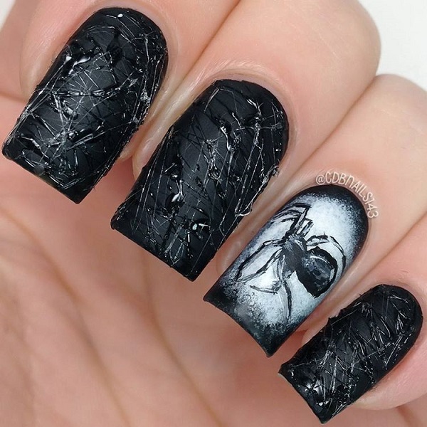 Black Matte With Spider Accent Halloween Nails Art Design #nails #Halloween nails #trendypins