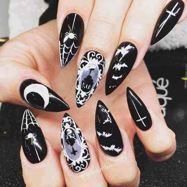Traditional Black and White Design #nails #Halloween nails #trendypins