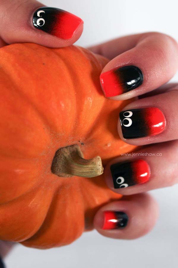 Black, Red and Ghost Ombre Spooky Eyes #Halloween #nails #trendypins