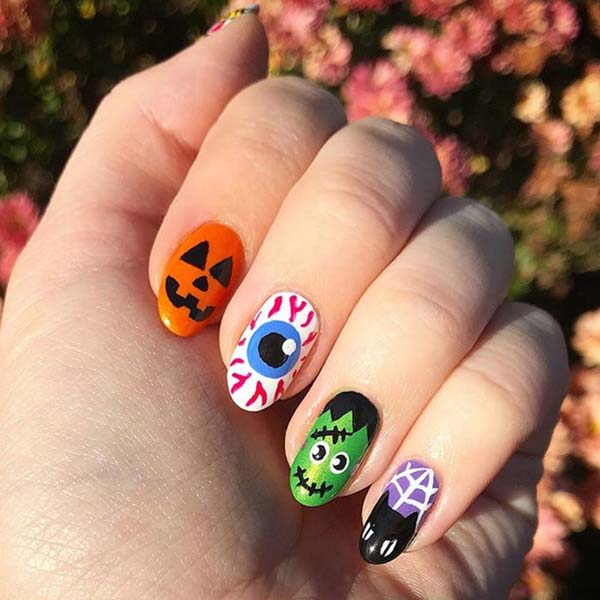 Adorable Fuzzy Monster Halloween Art Nails #Halloween #nails #trendypins