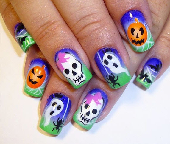 Funny Ghost and Pumpkins Nail Art #Halloween #nails #trendypins