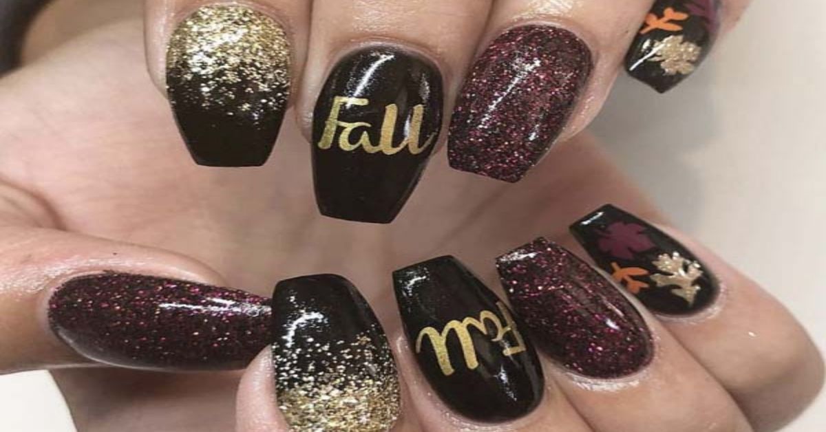 Fall Nail Design Rain of Gold in the Darkness