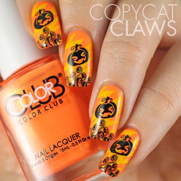 Black and Orange Pumpkin Nails #Halloween #nails #trendypins