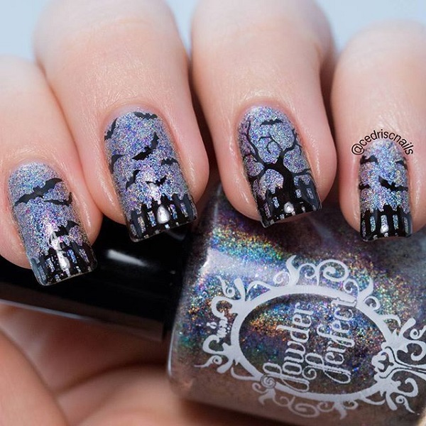 Devil Birds in the Sky Halloween Nails#nails #Halloween nails #trendypins