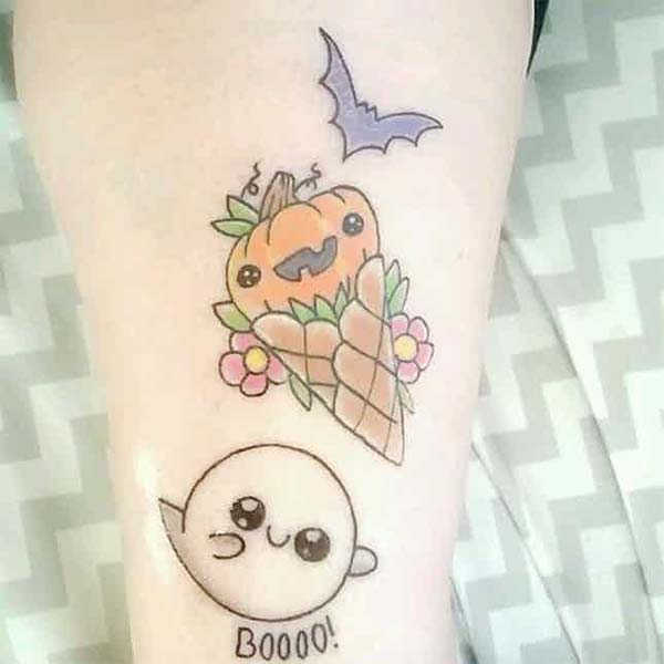 A Cute Ghost and Pumpkin Cornucopia #Halloween #tattoos #trendypins