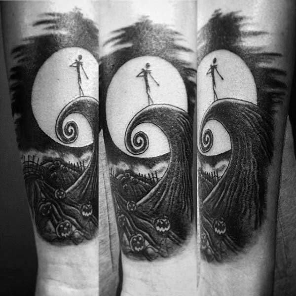 A Monochrome Nightmare Before Christmas Tattoo #Halloween #tattoos #trendypins