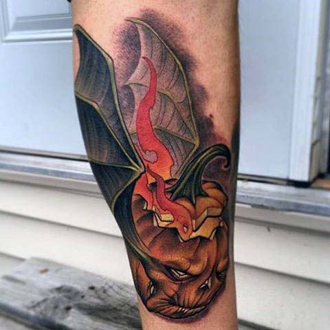A Vibrant Illustration of a Pumpkin With Batwings #Halloween #tattoos #trendypins