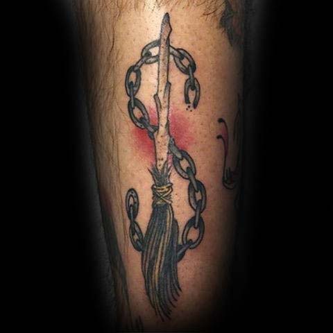 A Witchs Broom Wrapped in a Chain #Halloween #tattoos #trendypins