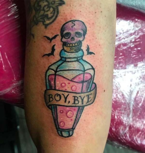 Bottle of Poison, Which Reads "Boy, Bye" #Halloween #tattoos #trendypins