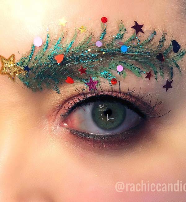 Christmas Tree and Stars on Eyebrows #Christmas #makeup #beauty #trendypins