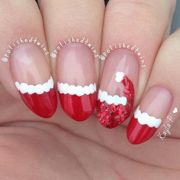 Cute Red French Manicure with Santa's Hat #Christmas #nails #trendypins