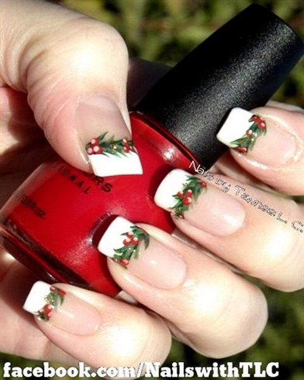 French Manicure with Christmas Motifs #Christmas #nails #trendypins