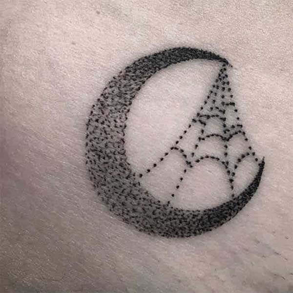 Half Moon Covered by a Spider Web #Halloween #tattoos #trendypins