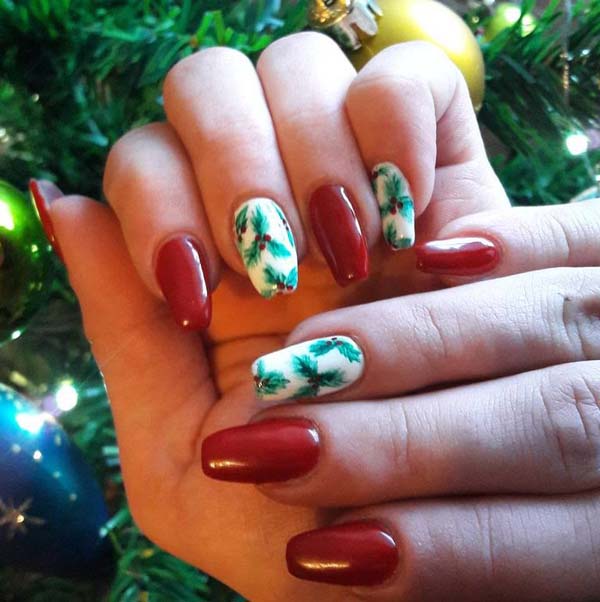 Holly Berries on White Base and Red Nails #Christmas #nails #trendypins