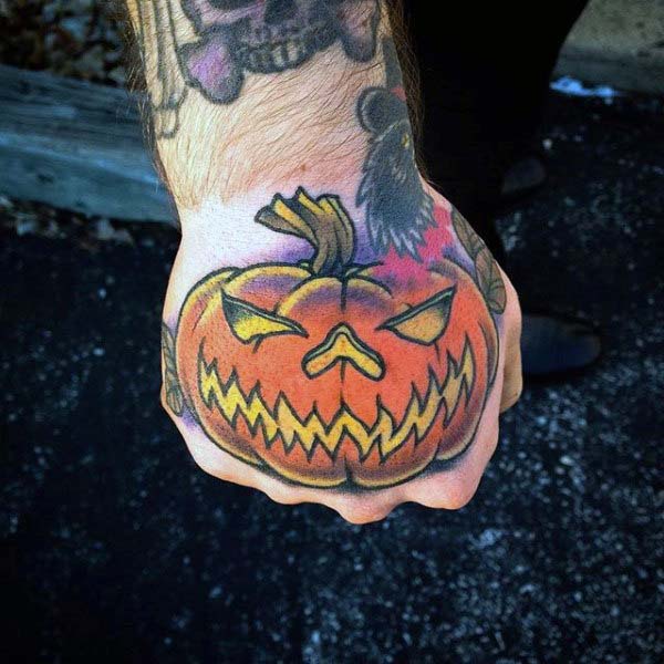 Illustration of a Jack O'lantern on a Person's Hand #Halloween #tattoos #trendypins