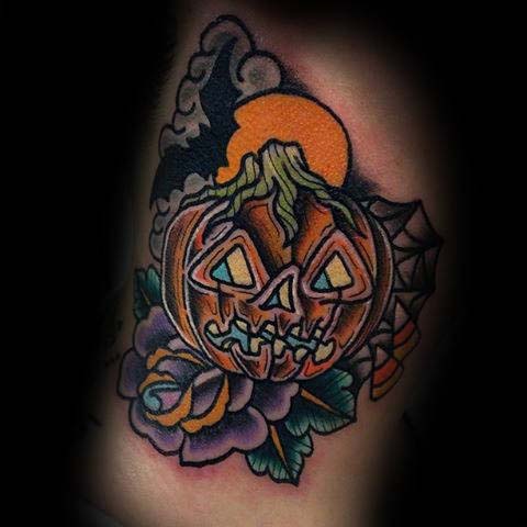 Jack O'lantern Surrounded By Flowers #Halloween #tattoos #trendypins