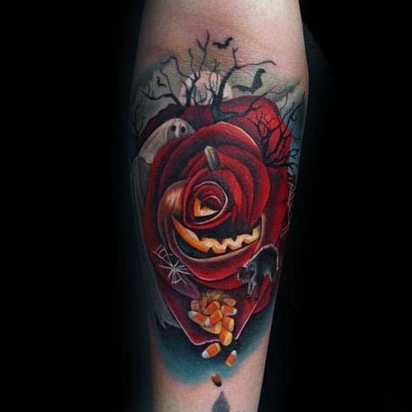 Large Rose Tattoo, Featuring a Ghost #Halloween #tattoos #trendypins