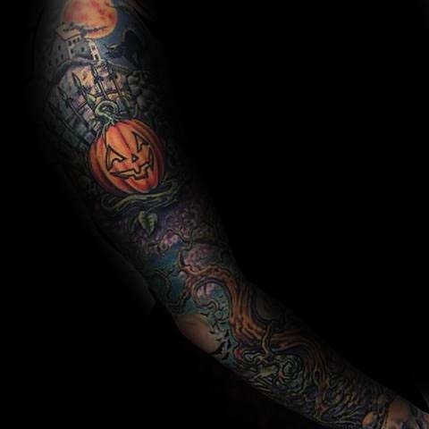 Nightmare Before Christmas Inspired Sleeve Tattoo #Halloween #tattoos #trendypins