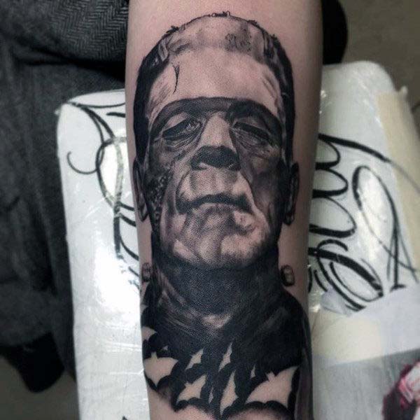 Portrait-style Frankenstein Tattoo #Halloween #tattoos #trendypins