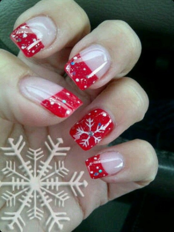 Red French Manicure Inspiration with Snowflakes #Christmas #nails #trendypins