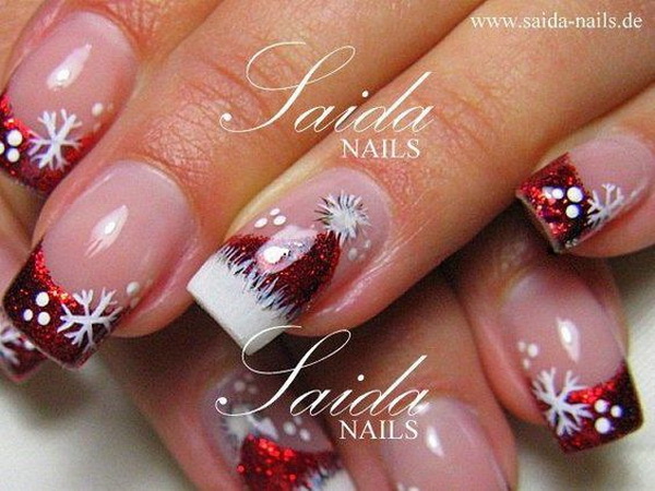 Santa's Hat French Tipped Christmas Nails #Christmas #nails #trendypins