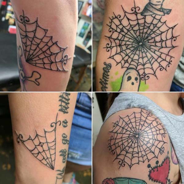 Spider Web With a Stitched Heard and Ghost Underneath #Halloween #tattoos #trendypins