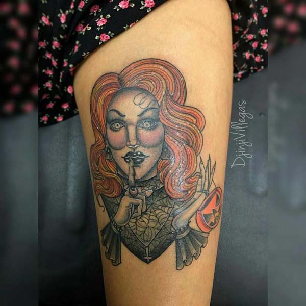Tattoo of a Witch #Halloween #tattoos #trendypins