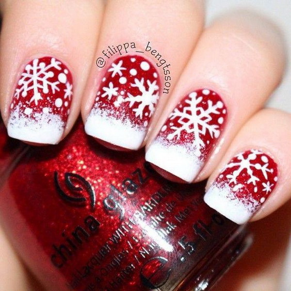 White Snowflake on Red Base Christmas Nail Design #Christmas #nails #trendypins
