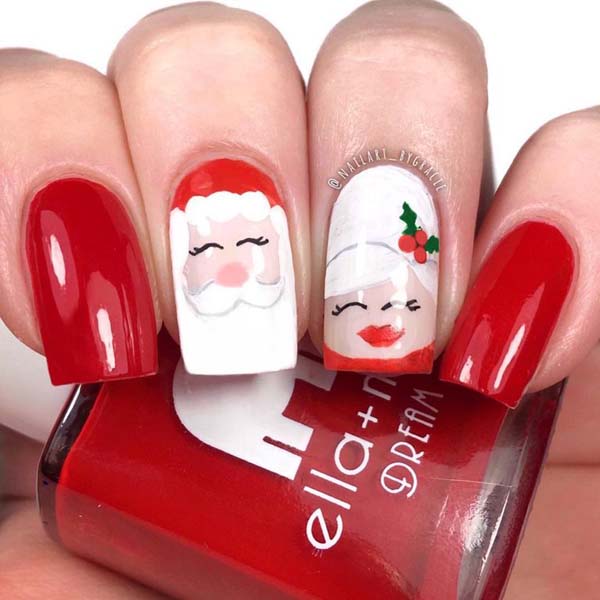 Santa Claus Christmas Nail on Red Base - Trendy Pins