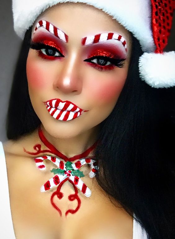Candy Cane Eyebrows and Lips #Christmas #makeup #beauty #trendypins