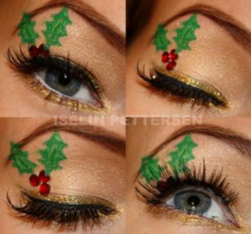 Gold Eyeliner and Christmas Leaves #Christmas #makeup #beauty #trendypins