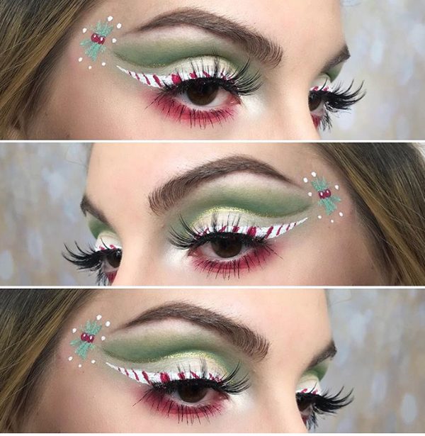 Red, Green, Peppermint and Holly Christmas Makeup #Christmas #makeup #beauty #trendypins