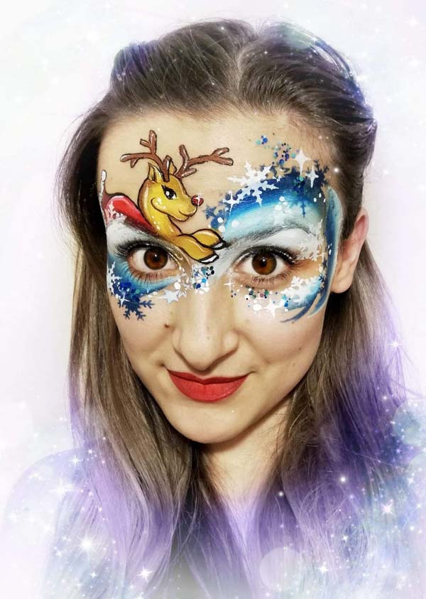 Reindeer and Snowflakes Christmas Face Painting #Christmas #makeup #beauty #trendypins