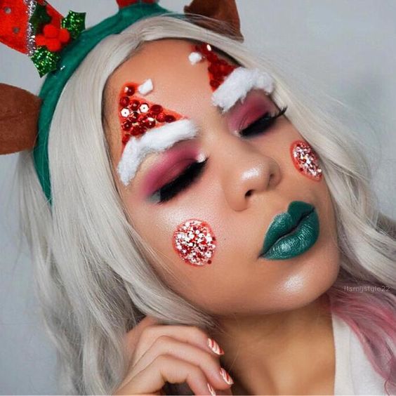 Santa's Hat and Pearls Christmas Makeup Look #Christmas #makeup #beauty #trendypins