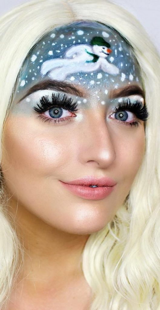 Snowman Forehead Christmas Makeup Look #Christmas #makeup #beauty #trendypins