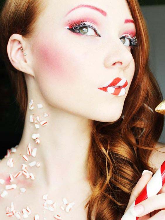 Candy Cane Eye and Lips Christmas Makeup #Christmas #makeup #beauty #trendypins