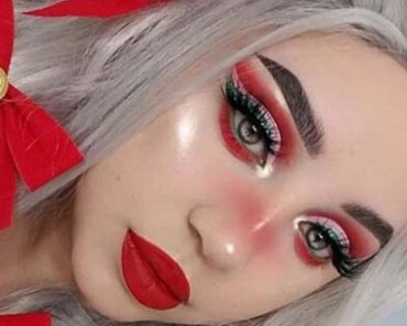 Christmas Makeup Look With Red Ribbons