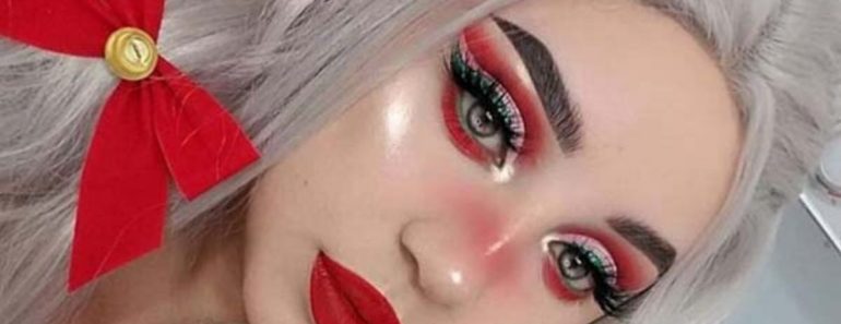 Christmas Makeup Look With Red Ribbons