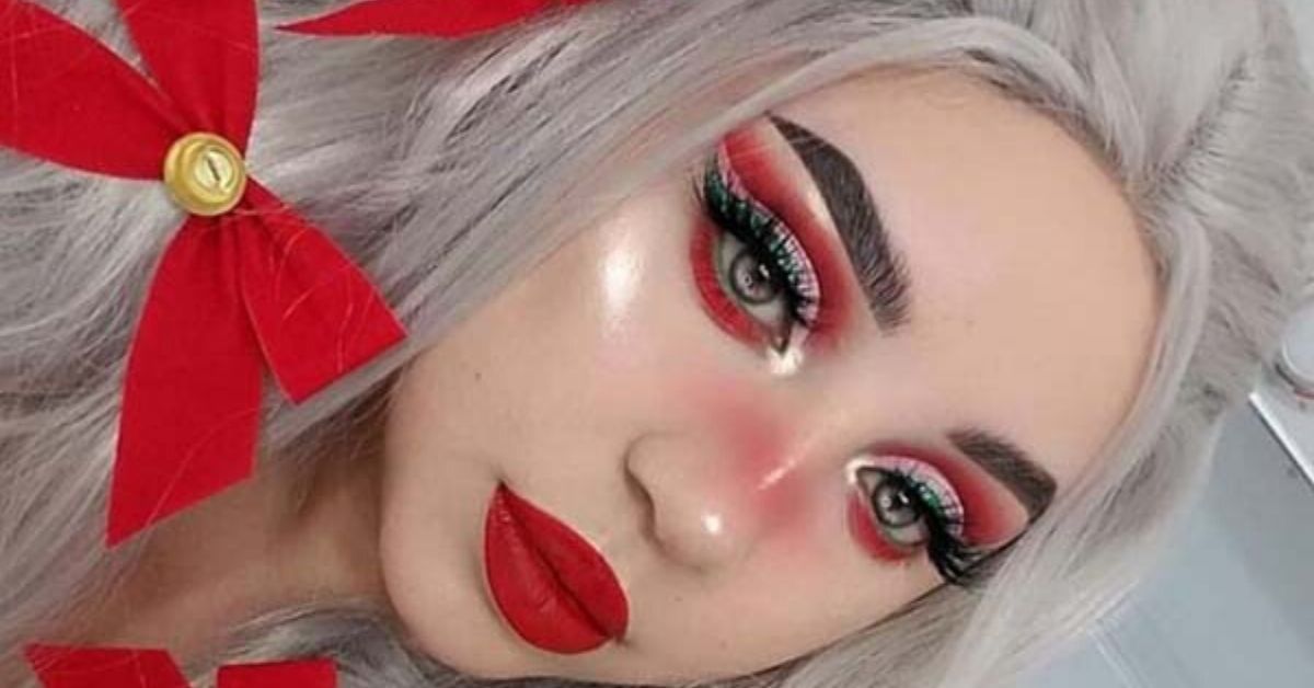 Christmas Makeup Look With Red Ribbons