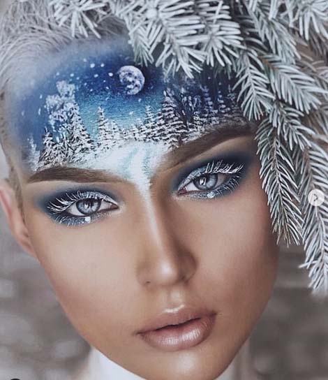 Winter Landscape On The Forehead And Snowy Twigs In The Hair