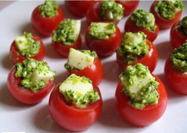 Cherry Tomatoes Filled with Pesto and Cheese #Christmas #appetizers #recipes #trendypins