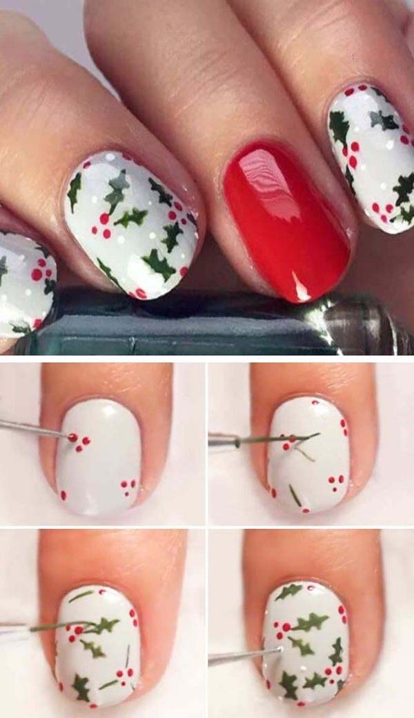 Christmas Holly Nails #Christmas #nails #tutorials #trendypins