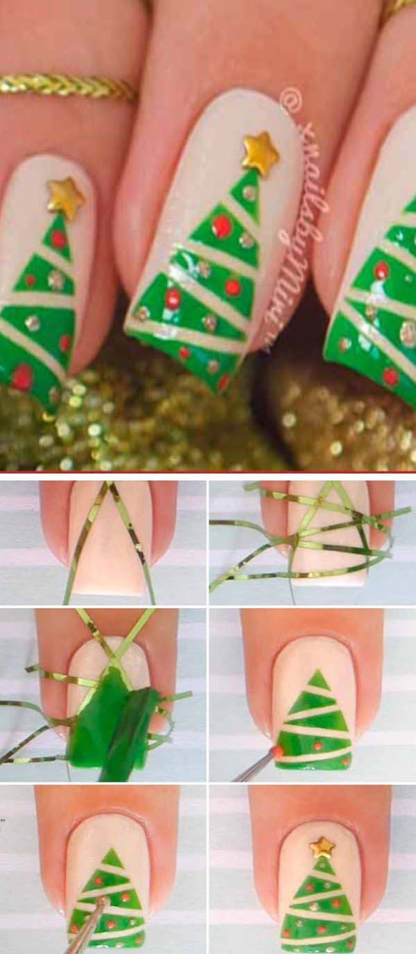 Easy Christmas Tree Nail Art #Christmas #nails #tutorials #trendypins