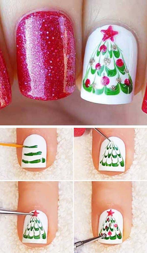 Marble Christmas Tree #Christmas #nails #tutorials #trendypins