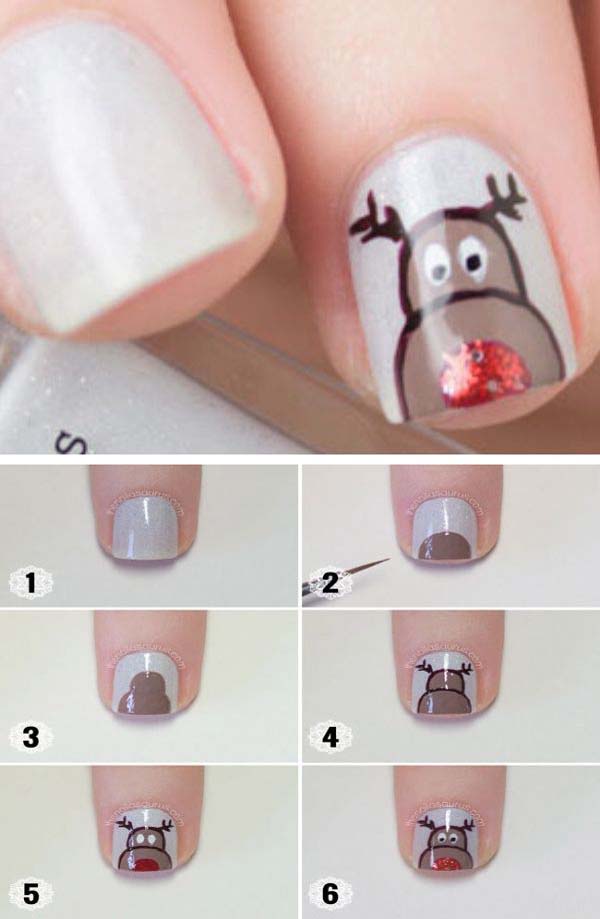 Reindeer Nail Art Design #Christmas #nails #tutorials #trendypins