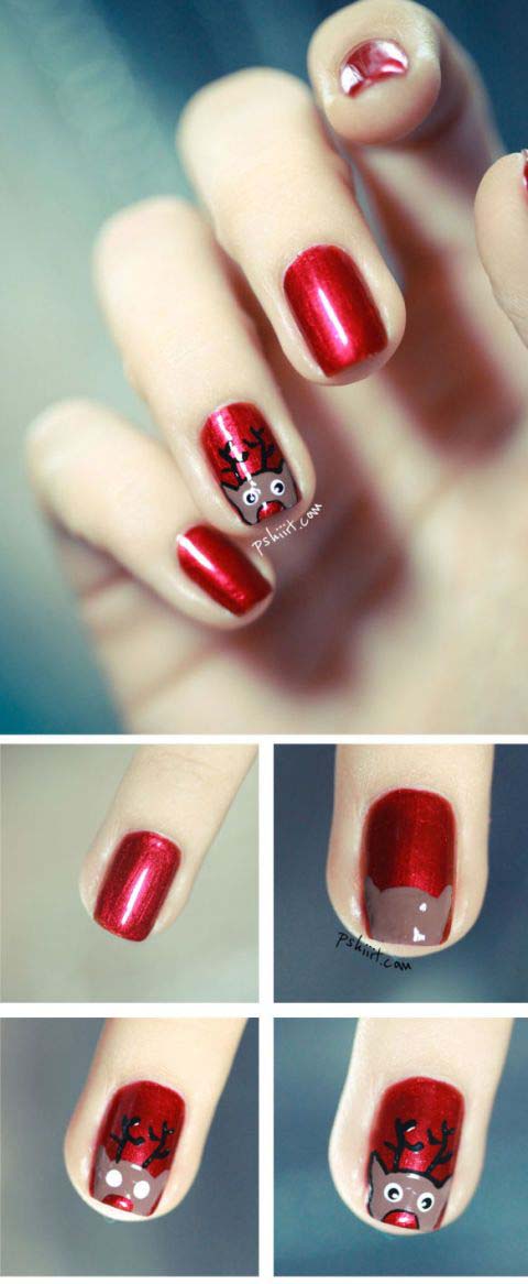 Reindeer Nail Art #Christmas #nails #tutorials #trendypins