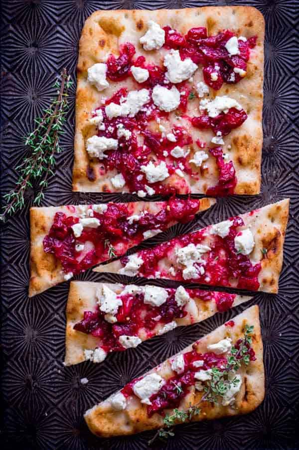 Roasted Cranberry and Goat Cheese Flatbreads #Christmas #appetizers #recipes #trendypins