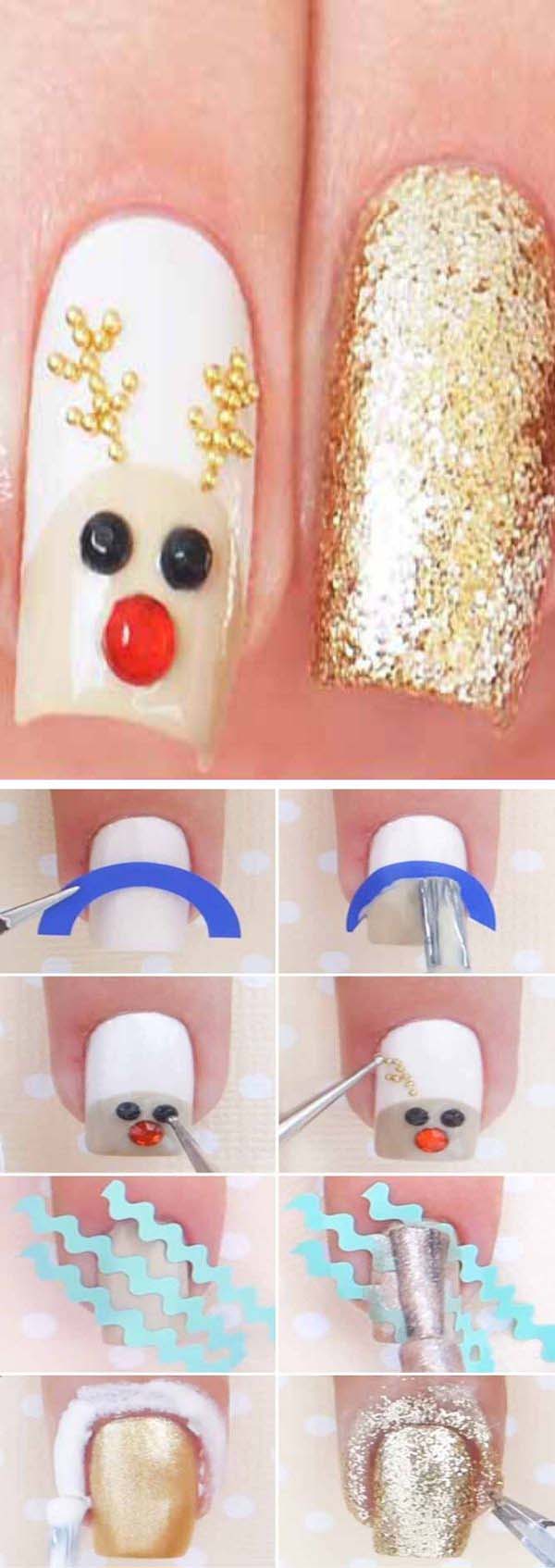 Rufolph the Red-Nosed Reindeer #Christmas #nails #tutorials #trendypins