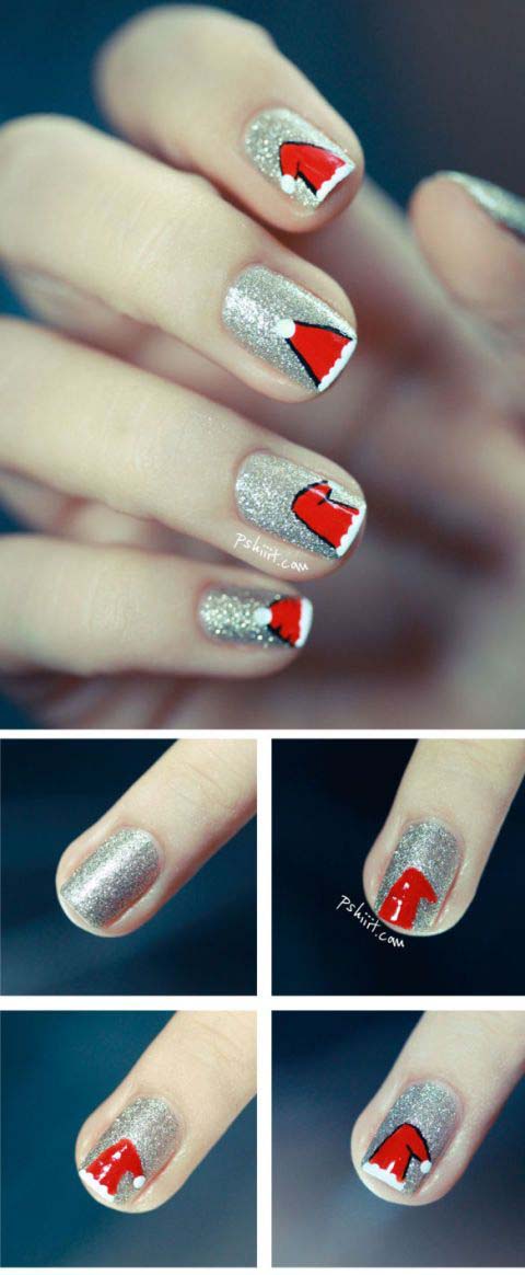 Santa Hats Nails #Christmas #nails #tutorials #trendypins