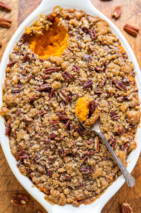 Sweet Potato Casserole with Butter Pecan Crumble Topping #Christmas #recipes #dinner #trendypins